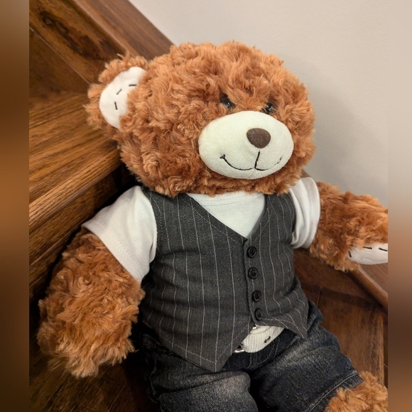 Build A Bear 2010 champ Brown Teddy Bear, Plush with  jeans and vest. - Picture 6 of 11